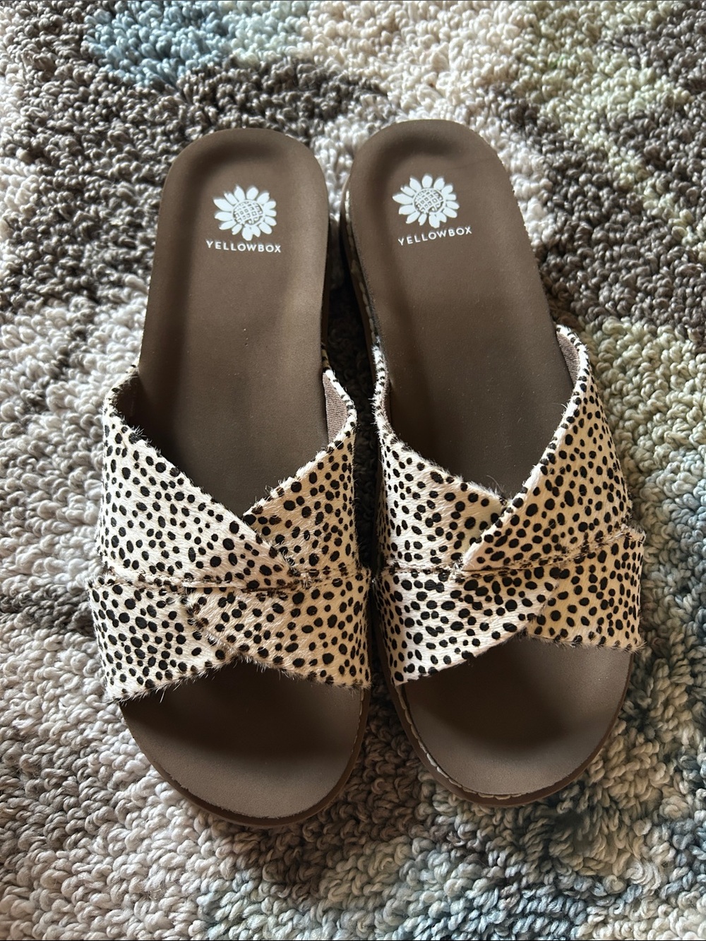 Yellow Box Cream and Black Spotted Crossband Slide Sandals Size 8 Women’s New